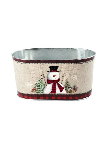 Fém kaspó 225x113mm ovális hóember-színes