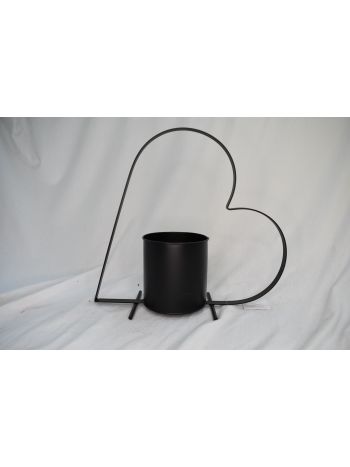 Szívkeretes fekete fém kaspó 40x39cm Ø14cm D02MET02