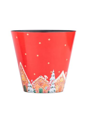 Műanyag  kaspó 210x130x197mm nagy fekete belsővel piros- mézeskalácsos