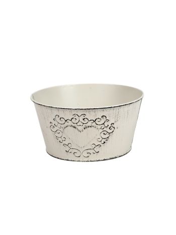 szívmintás cink tál antikolt krém 18x9cm