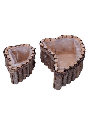 nyújtott szív alakú fahasáb tál szett szürke 34x22x11cm S/2  LX22093S2