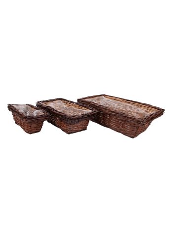 szögletes vastagperemes hasított vessző tál szett barna 48x28x14-5cm S/3 HA22305