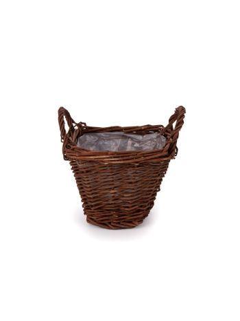 szögletes natúr vessző kaspó két füllel barna 13-5x12-5x10/14cm