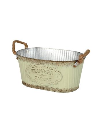 ovális Andretta bádog tál kötél füllel zöld 18-5x11-5x9cm