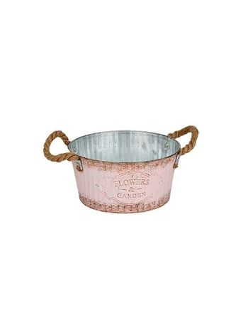 Andretta bádog tál kötél füllel rózsaszín 18x9cm