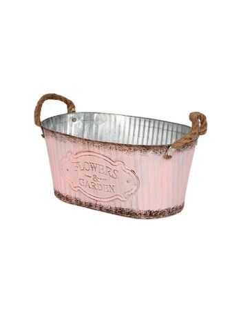 ovális Andretta bádog tál kötél füllel rózsaszín 28x18x13cm