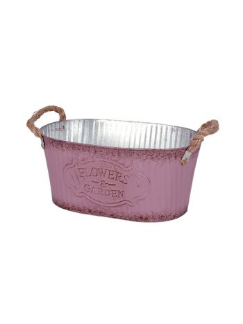 ovális Andretta bádog tál kötél füllel mályva 18-5x11-5x9cm