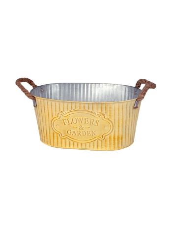ovális Andretta bádog tál kötél füllel krém 18-5x11-5x9cm