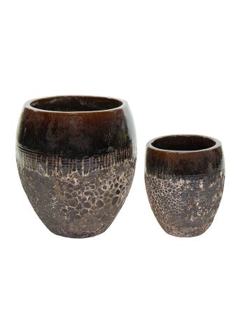 Adelaide Monica kerámia növénytartó szett savmaratott barna 34x38-48x53cm S2