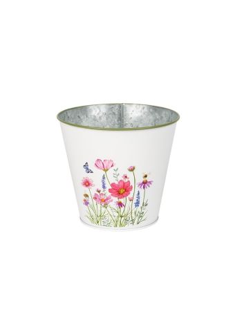 Meadow virágmintás fém kaspó fehér 11-5x10-7cm