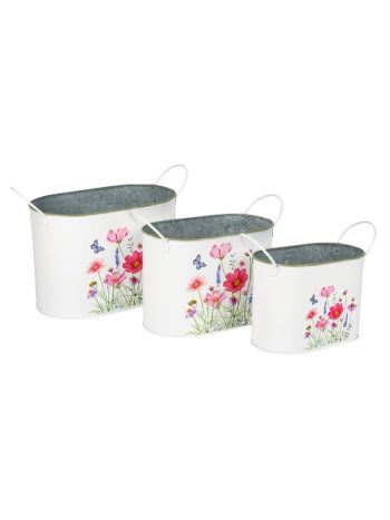 Meadow virágmintás ovális fém tál szett dísz füllel fehér  23x14x16cm S3