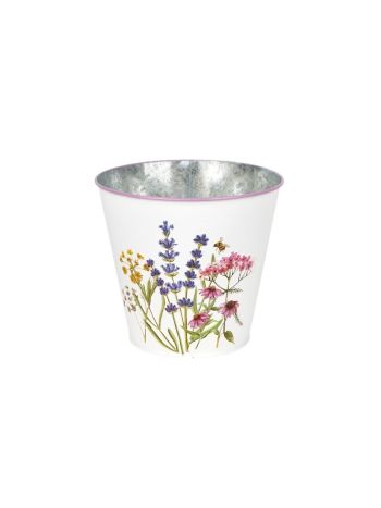 Meadow virágmintás fém kaspó fehér 11-5x10-7cm