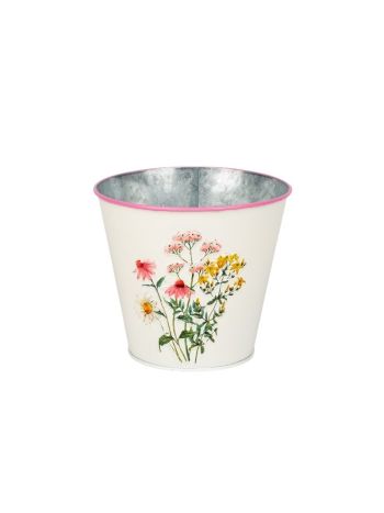 Meadow virágmintás fém kaspó fehér 14,5x13cm