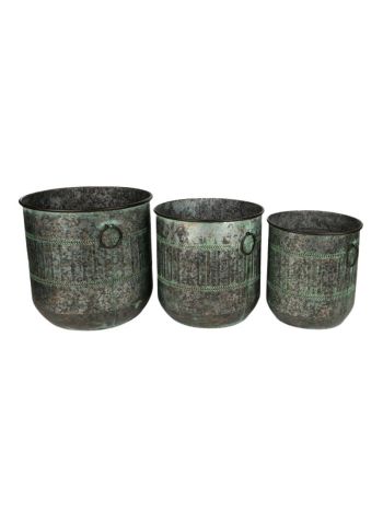Zion fém kaspó szett dísz füllel antik zöld 29-5x31-5-38-5x38cm