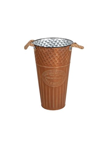 Loretta vază de metal cu urechi de frânghie maro 20x35cm