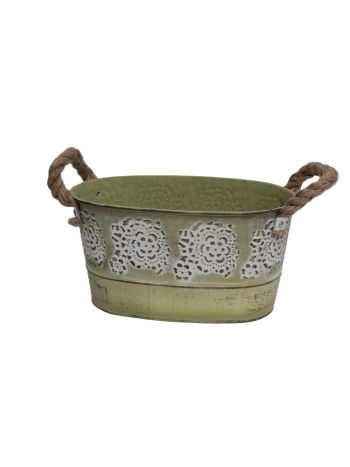 Bádog Kaspó Ovális Kötélfülű 140-B-344 - (20*12)*10.5H*(17*9)cm (90/#)