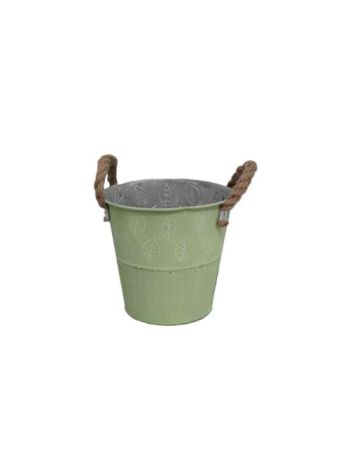 Bádog Kaspó Zöld Kötélfülű 140-B-366 - D15*14.3H*D11cm (80/#)