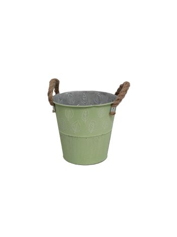 Bádog Kaspó Zöld Kötélfülű 140-B-366 - D15*14.3H*D11cm (80/#)