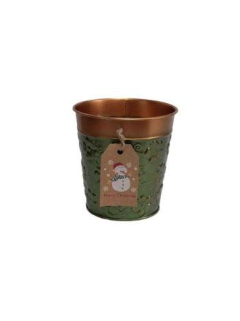 Bádog Kaspó Karácsonyi Logóval 140-B-385/S - D12*12H*D9cm (120/#)