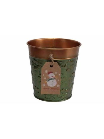 Bádog Kaspó Karácsonyi Logóval 140-B-385/M - D16*15H*D11cm (80/#)