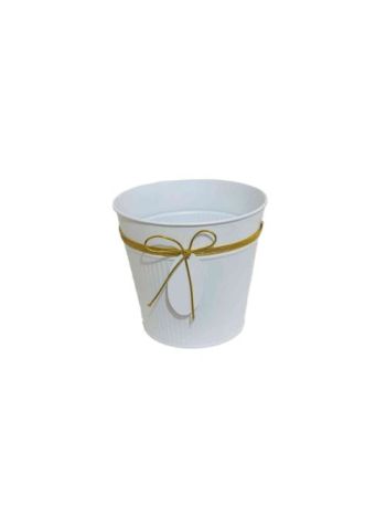 Bádog Kaspó Fehér- Logóval 140-B-102/M - D16-5*H15cm (80/#)