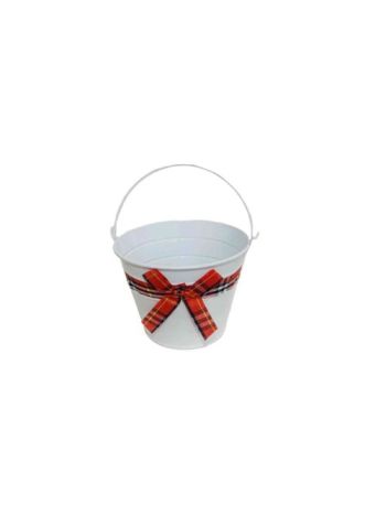  Bádog Kaspó Fehér, Kockás Masnival 140-B-110 - D16*H12cm (120/#)