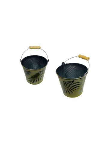 Bádog Kaspó Fanyeles- Trópusi Zöld 140-B-112 - D14*H12cm (120/#)
