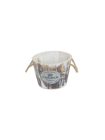 (Rattan) Fa Kaspó Cirmos Kerek Kötélfülű 232-W-203/S - D14,5*H12,5cm (72/#)