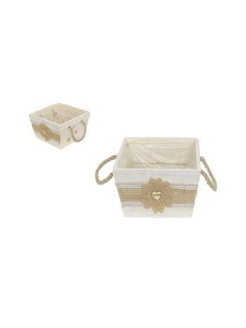 Fa Kaspó Kocka- Csipkés Masnis 232-W-209/S - 12-5*12-5*H9-5cm (90/#)