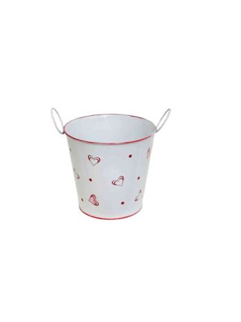 (Rattan) Bádog Kaspó Fehér Szivecskés 140-B-22-60/M - D15/11*H14,5cm (80/#)
