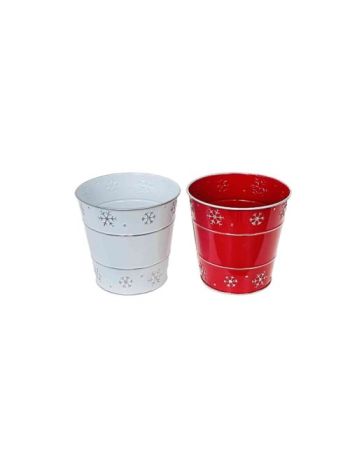  Bádog Kaspó Fehér-Piros Mix, Hópihés 140-B-22-08/S - D13/9*H13cm 120/2