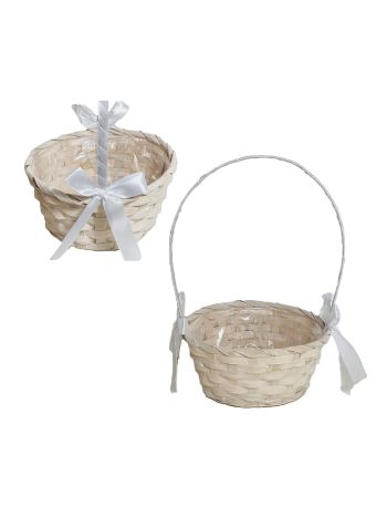 Fonott Füles Kosár Fehér Masnival 66-39-A/FEHÉR - D19*H9/32cm (10/gy_120/#)