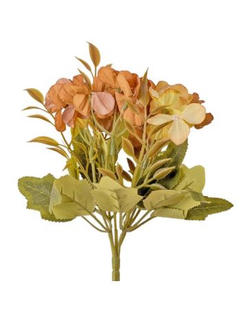 5 ágú hortenzia selyemvirág csokor- 24cm magas - Krémes barna