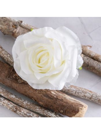 Rózsa selyemvirág fej- 10cm - Fehér