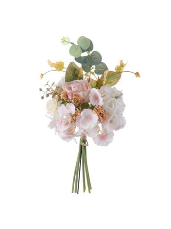 Selyemvirág csokor rózsával- hortenziával- eukaliptusszal- 39cm magas - Púder