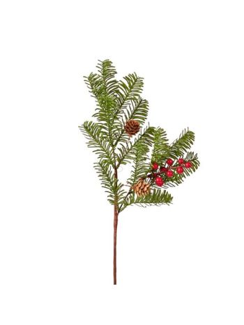 Tobozos bogyós fenyőág- 38cm magas - Zöld