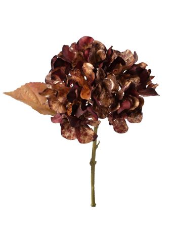Hortenzia selyemvirág szál- 34cm magas - Bordó/piros