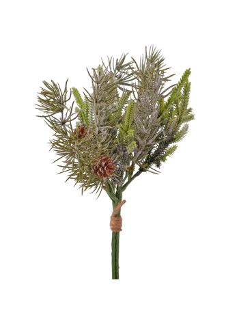 Csillámos karácsonyi fenyő köteg tobozzal- 3 ágú- 32 cm magas