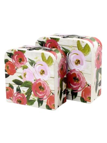 Ajándékdoboz bőrönd virág mintával papír 25x13x25 cm színes S/2