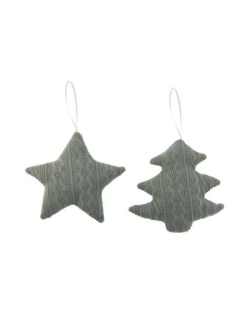 Akasztós dísz fenyőfa- csillag- textil- 16 cm- zöld- 2 féle SSS