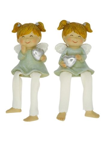 Angyal szívvel- lógólábú- poly- 6-5x4-5x14 cm- zöld- ezüst- 2 féle  DD65834