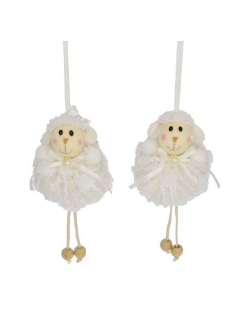 Bárány csipke ruhában akasztós textil 15cm fehér 2 féle SSS DD65115