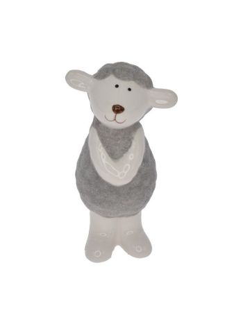 Bárány gyapjúval álló kerámia 5-5x4-5x11-5cm fehér- szürke SSS DD64874