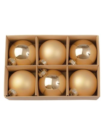 Üveggömb karácsonyfadísz- fényes és matt mix arany- 8cm-es- 6db-os készlet