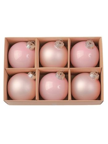 Üveggömb karácsonyfadísz- fényes és matt mix rózsaszín- 8cm-es- 6db-os készlet