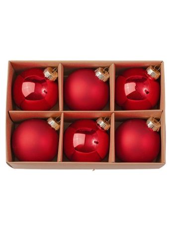 Üveggömb karácsonyfadísz- fényes és matt mix piros- 8cm-es- 6db-os készlet