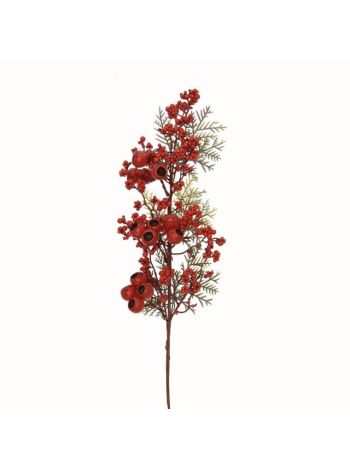 Bogyós ág levéllel- műanyag- polyfoam- 68 cm- piros- zöld