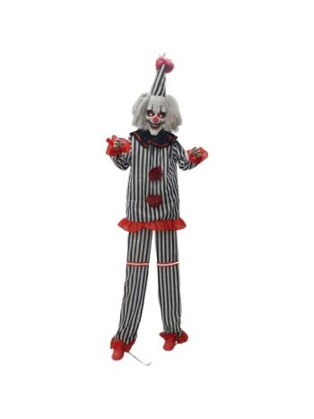 Bohóc óriás figura mozgó Halloween műanyag- textil 160x20x250 cm szürke- piros