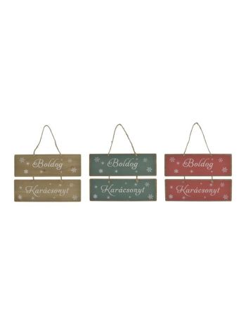 Merry Christmas plaque with wooden hanging 30x21-5x0-8 cm natural-red-green 3 kinds @