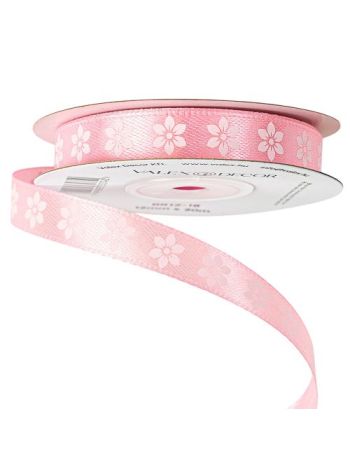 Virágmintás szatén szalag 12mm x 20m - Rózsaszín